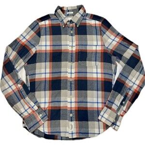 Abercrombie & Fitch Muscle Flannel Shirt Medium Red Blue Plaid Button Up Preppy
